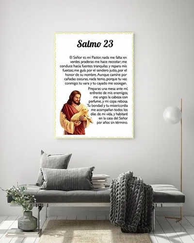 Miniatura 4 de ART Salmo 23 En Español - Lienzo para pared, decoración de pared cristiana de Jesús con cordero, versículo bíblico en español para sala de estar