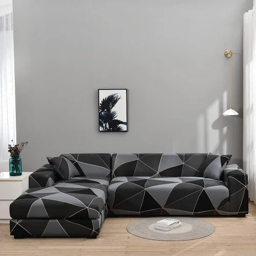 Miniatura 23 de LiveGo Funda de sofá en forma de L, 2 piezas, elástica y elástica de 3 plazas, protector de muebles con 4 fundas de almohada para sala de estar