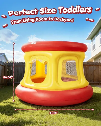 Miniatura 2 de Trampolín inflable todo en 1 para niños pequeños de 1 a 3 años, con bomba de aire manual, PVC antideslizante de textura gruesa, red de seguridad