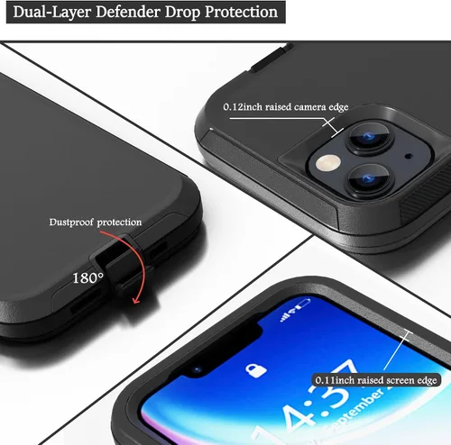 Miniatura 4 de Funda resistente para Apple iPhone 14, con clip para cinturón y soporte, resistente a prueba de golpes, funda protectora de cuerpo completo