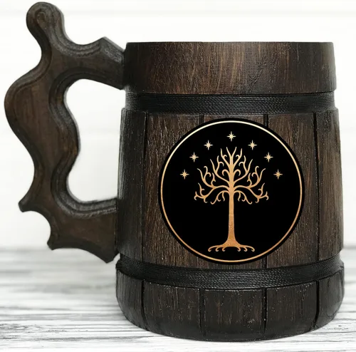 Taza de árbol blanco. Regalo personalizado. Jarro de cerveza de madera para el día del padre, regalo para el esposo, 17 onzas/K77