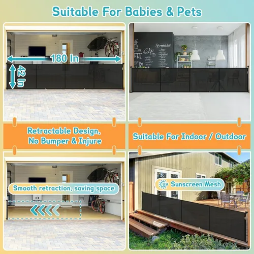 Miniatura 7 de Puertas retráctiles para bebés de 180 pulgadas extra anchas, puerta retráctil para perros de 42 pulgadas extra alta para entradas, actualización