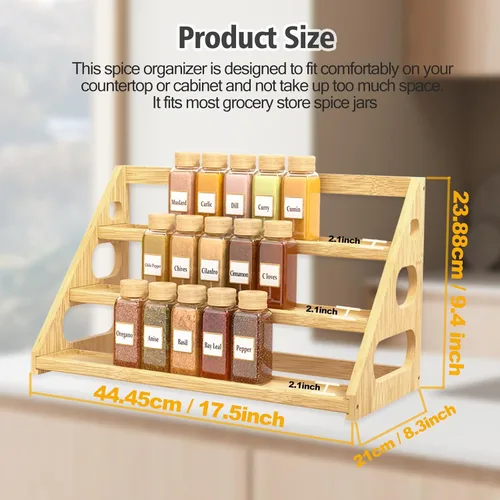 Miniatura 5 de Estante de especias - Organizador de especias de bambú para gabinete/encimera