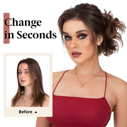 Miniatura 3 de Postizo de Moño Despeinado con Peine Lateral Clip Postizo de Cabello en Moño para Mujeres Corto Natural Liso Estilos Versátiles Ajustables Postizos