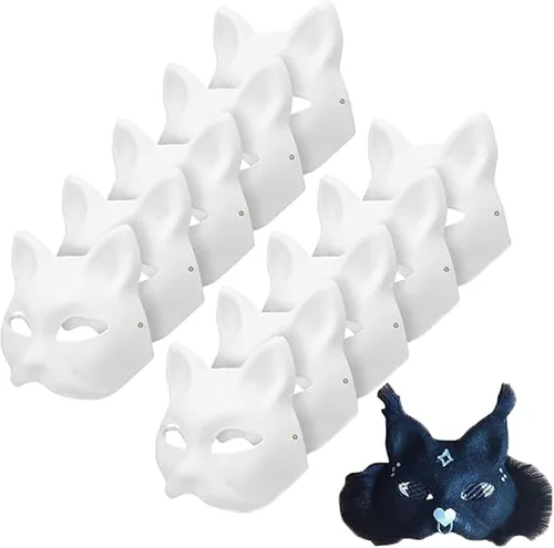 10 máscaras de gato, máscaras therianas blancas para bailes de máscaras, Halloween, cosplay para niños y fiestas de disfraces