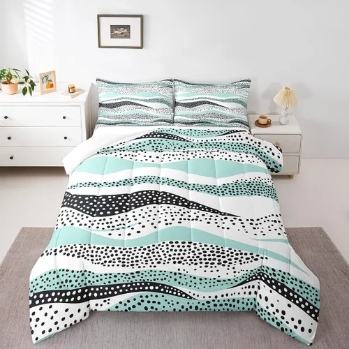 Miniatura 31 de Erosebridal Juego de edredón a rayas azules, juego de ropa de cama tamaño King, juego de ropa de cama moderno minimalista y colecciones con temática