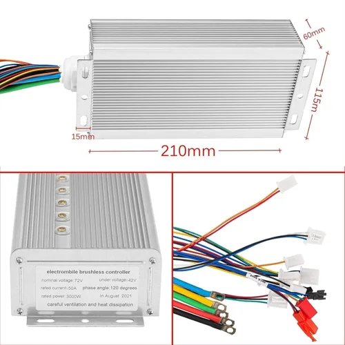 Miniatura 5 de Motor sin escobillas CC 3000W 72V Motor eléctrico de alta potencia Controlador sin escobillas 50A Motor de scooter Go Kart Kit de motor eléctrico