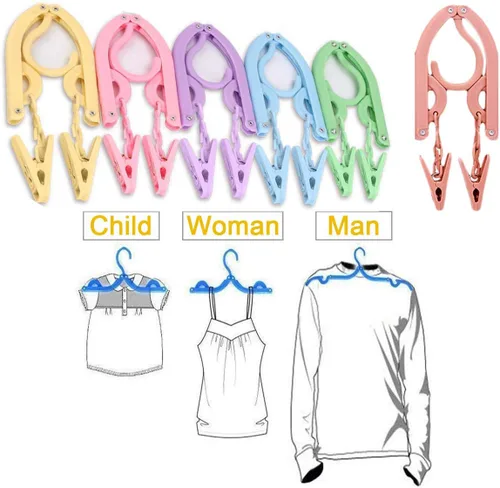 Miniatura 4 de YOUOWO 12 perchas de viaje con 24 clips, perchas plegables portátiles para ropa para bufandas, trajes, pantalones, camisas, calcetines, ropa
