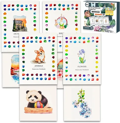 Cuaderno de trabajo de acuarela, juego de bloc de papel de acuarela 100% algodón, paquete de 4 (52 hojas), prensa en frío de 5.4 x 7.4 pulgadas,