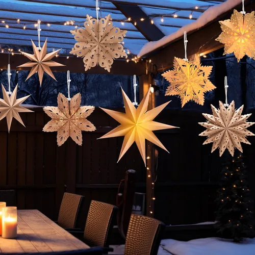 Miniatura 6 de Leinuosen Juego de 10 Faroles de Papel de Copo de Nieve de Navidad, Faroles de Estrella de Papel con 10 Luces LED, Lámpara de Estrella Colgante