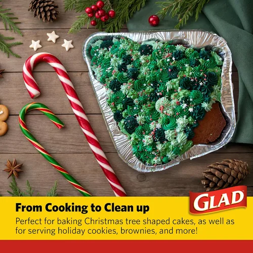 Miniatura 5 de Glad Holiday Edition Moldes de Aluminio para Hornear con Forma de Árbol de Navidad con Patrón de Copos de Nieve Rojos y Blancos, Moldes Desechables