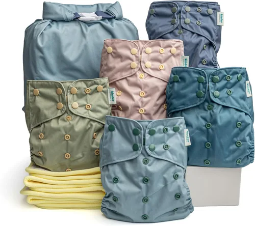 Miniatura 36 de Kinder Juego de 5 pañales de tela reutilizables para bebé, estilo bolsillo, camiseta atlética que absorbe la humedad, recién nacido a orinal 7-60