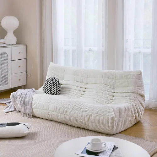 Miniatura 21 de N&V Fireside Sofá de Tres Plazas, Piso de Tamaño Individual Sin Brazos de Mediados de Siglo, Silla de Salón de Piso de Pana Premium Suave, Silla