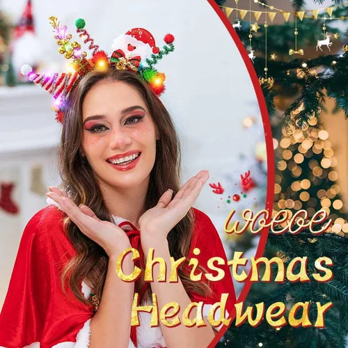 Miniatura 2 de Woeoe Led Christmas Headband Santa hat Hair Hoop Bells Cute Christmas Costume Snowman Headpieces Light Up Headpiece