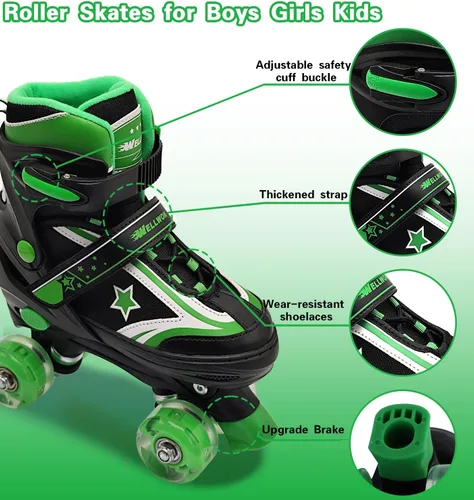Miniatura 4 de Kids Roller Skates for Boys Girls, 4 Size Adjustable Kids Rollerskates with Light Up Wheels Roller Skates for Boys Girls Ages 5-8 8-12 Verde