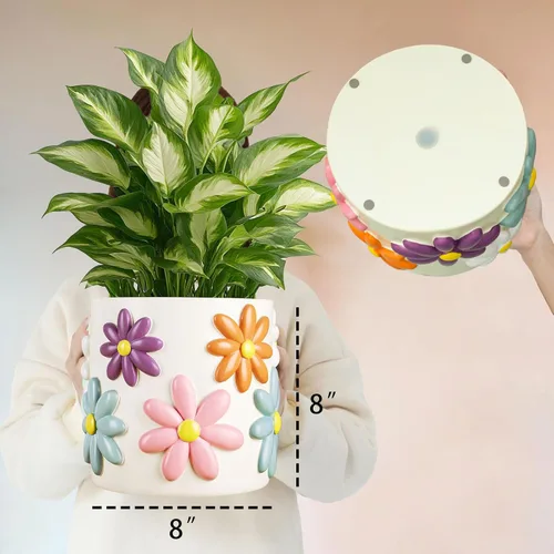 Miniatura 3 de GUGUGO Macetas de margaritas de 8 pulgadas, macetas decorativas grandes con agujeros de drenaje, maceta divertida y única para plantas