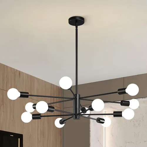 Miniatura 16 de KAISITE Lámpara de Araña Moderna Sputnik Luz de Techo 8 Luces Lámpara de Araña Dorada Luz de Comedor Sobre Mesa Altura Ajustable Lámpara de Araña