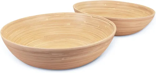 Miniatura 8 de LEXA Ensaladera de bambú hecha a mano de 12 pulgadas – Frutero de madera grande de 130 onzas para encimera de cocina, bambú natural