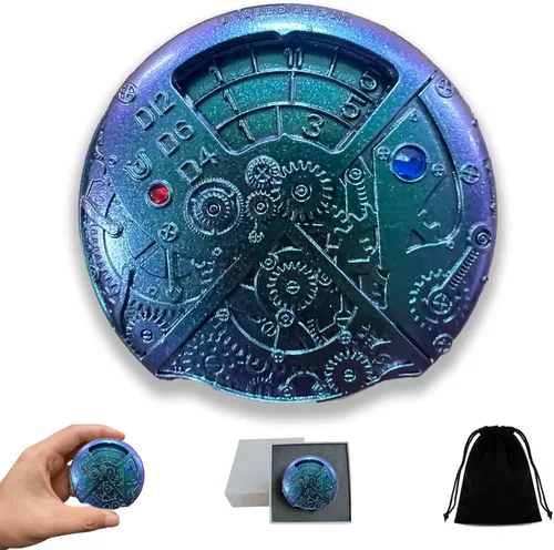 Miniatura 34 de UD - Juego de dados mecánicos de ruleta únicos DND Steampunk Dragones de metal D y D con dados TRPG DND 7 en 1 Spinner Metal D&D Juego de dados