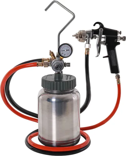 TCP Global tanque de pintura de presión de 2 cuartos de acero resistente con tapa roscada, regulador, manómetro, pistola de aerosol y mangueras para