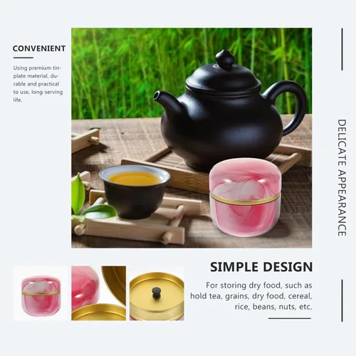 Miniatura 8 de Luxshiny Bote de té de hojas sueltas de estilo japonés portátil para almacenamiento de té, tarro de hojalata redondo decorativo para alimentos secos