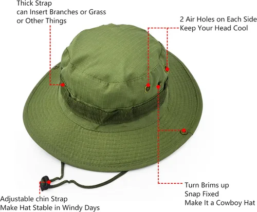Miniatura 3 de Sombrero de protección solar de ala ancha para exteriores, clásico estilo militar de combate de EE. UU., gorra de sol para pesca, caza, campamento