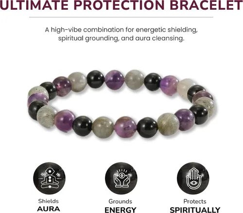 Miniatura 72 de Crystal Vibe Pulseras de cuentas de 0.315 in para mujeres y hombres, pulseras de cristal con piedras preciosas naturales, tamaño elástico ajustable