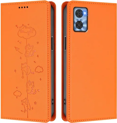Miniatura 15 de Wallet Phone Case for Moto E22 4G Cover, Playful Cat PU Leather Phone Cover with 2 Card Slots & Hidden Flip Kickstand, TPU Shockproof Protective