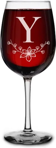 Miniatura 27 de shop4ever Copa de vino con monograma con monograma floral con inicial grabada, copa de vino de 16 onzas, elegante copa de vino de letra B