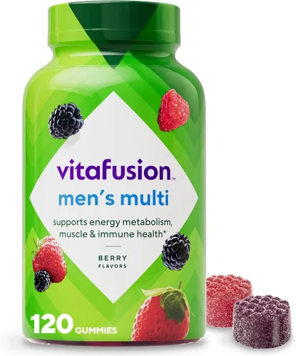 Vitafusion Suplemento vitamínico en gomitas para adultos para hombres, sabor a bayas, A, C, D, E, B6, B12, diario, 120 unidades, suministro para 60