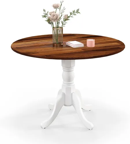 Miniatura 9 de Mesa de comedor redonda para 4, mesa de cocina rústica con mesa de 40 pulgadas, patas curvadas de caballete, mesa de tulipán de madera de goma, mesa