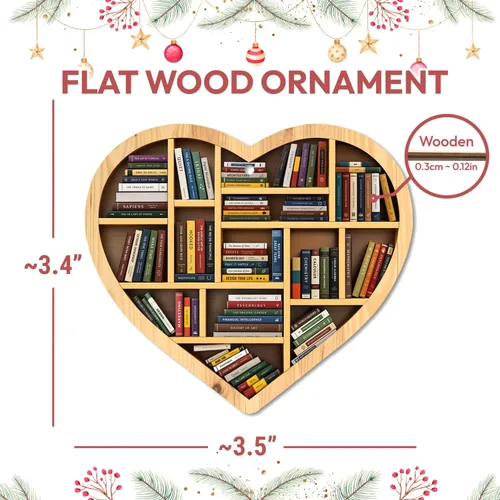 Miniatura 3 de HYTURTLE Regalos de Libros Impresos Planos en 2D para Amantes de los Libros - Adorno de Madera Navideño de Libros para Decoración del Árbol