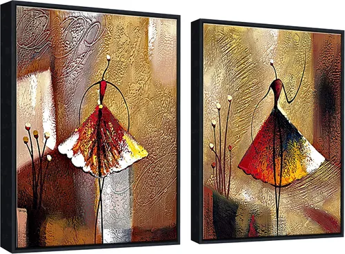 Wieco Art Arte enmarcado bailarines de ballet 100% pintados a mano, lienzo abstracto, arte de pared para decoración del hogar con marco negro