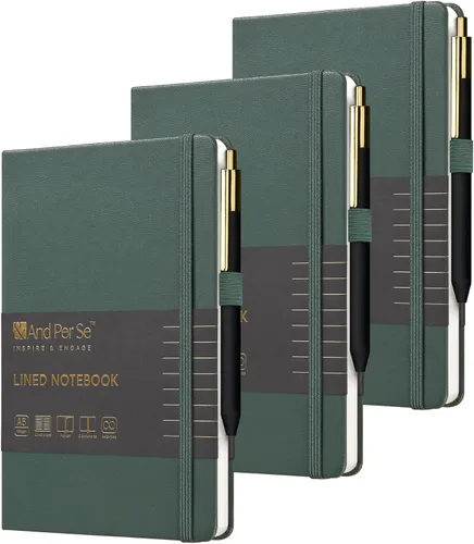 Miniatura 30 de &And Per Se Juego de diario y bolígrafo forrados, cuaderno A5 de tapa dura de cuero con bolígrafo y juego de papelería, 160 páginas de 3.53 oz/m²