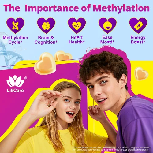 Miniatura 6 de Gomitas L-metilfolato de 15 mg 7.5 mg y B12 1000 mcg, complejo B metilado + TMG, magnesio, colina - activo 5-MTHF (B9) + metil B12, B6