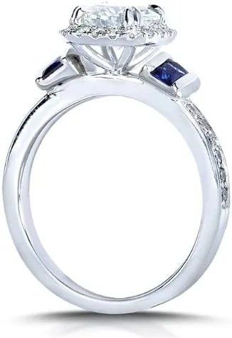 Miniatura 4 de Kobelli Anillo de compromiso Moissanita de corte redondo y zafiro 1 35 CTW Oro blanco de 14 k