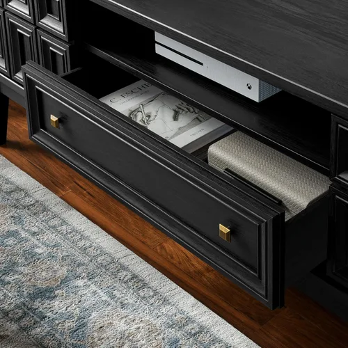 Miniatura 5 de Modway Samos - Soporte retro para TV de 59 pulgadas con patrón geométrico en negro, mueble consola de TV vintage con almacenamiento y organización