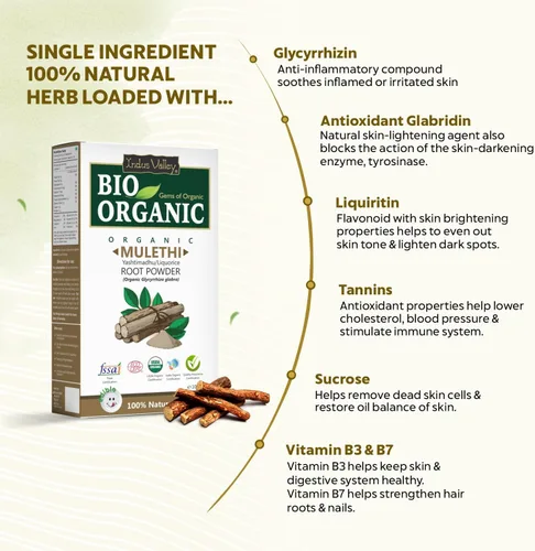 Miniatura 3 de INDUS VALLEY Polvo de raíz de regaliz 100% orgánico, polvo de mulethi puro natural Yashimadhu Regaliz Glycyrrhiza Glabra Cuidado del cabello