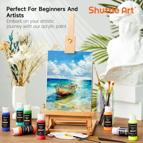 Miniatura 6 de 54 Colores Pintura Acrílica, Juego de Pintura Acrílica Shuttle Art con 12 Pinceles, Botellas de 2 oz/60 ml, Pinturas Ricas en Pigmentos, Resistente