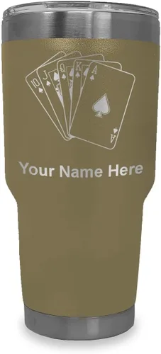 Miniatura 11 de LaserGram Vaso aislado al vacío de 20 onzas, tarjetas de póquer Royal Flush con grabado personalizado incluido (negro)