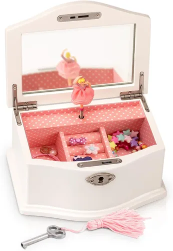 Elle Joyero – Organizador de joyas de bailarina y caja de música de cuerda Swan Lake para niñas y adolescentes, accesorios y almacenamiento de
