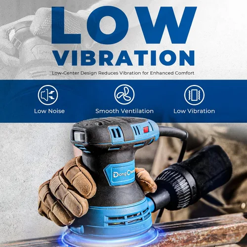 Miniatura 4 de Dong Cheng lijadora orbital aleatoria de 5 pulgadas, 3 amperes, 12000 RPM, 6 velocidades variables, con 10 piezas de papel de lija y bolsa de polvo