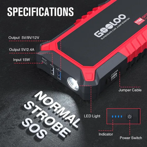 Miniatura 6 de GOOLOO Nuevo Arrancador de Batería GP2000, 12V 2000A Arrancador de Coche (Hasta 8.0L Gasolina, 6.0L Motores Diésel), Cargador de Batería Portátil