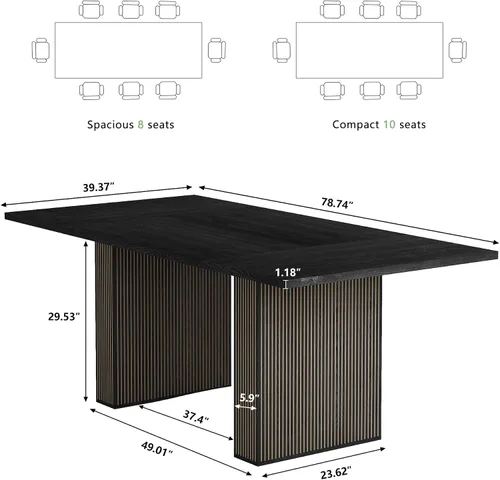 Miniatura 3 de QHITTY mesa de comedor acanalada de 78 pulgadas de madera para 6 a 10 personas, mesa larga rectangular de estilo campestre con base de tiras