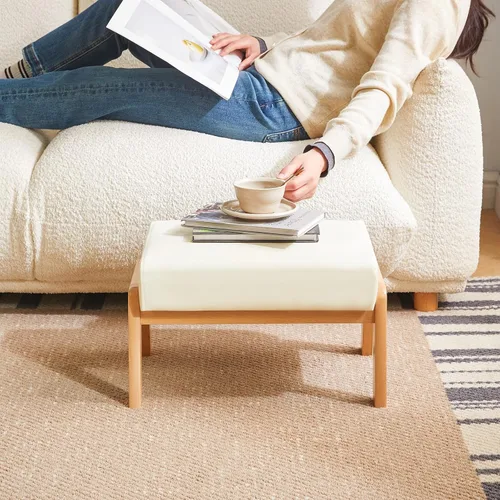 Miniatura 6 de IBUYKE Taburete otomano pequeño de 10.2" de altura, reposapiés rectangular de cuero sintético PU con asiento acolchado y patas de madera, otomano
