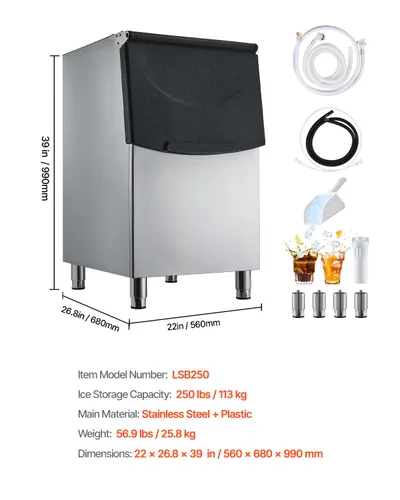 Miniatura 7 de VEVOR Cubo de almacenamiento de hielo, capacidad de 250 libras, contenedores de almacenamiento de hielo de acero inoxidable con filtro y patas