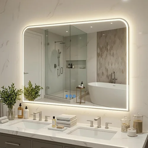 Miniatura 25 de Antok Espejo LED de baño, espejo LED con luces para baño, espejos de tocador iluminados para pared, antivaho, regulable, vidrio templado, función