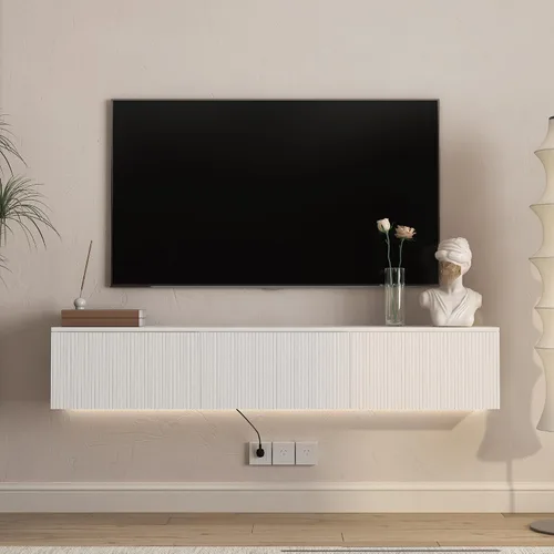 Miniatura 25 de Soporte flotante para TV montado en la pared con 20 LED de color, soporte de TV moderno de 63 pulgadas, gabinete de TV flotante centro