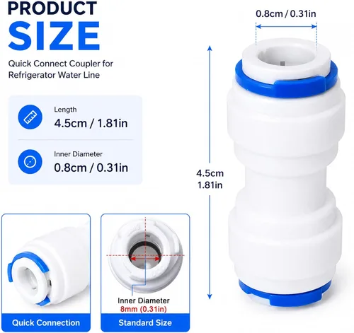 Miniatura 2 de Unidad de conector de tubo de línea de agua para refrigerador de 5/16" a 5/16" compatible con GE Reemplazar WR02X11330