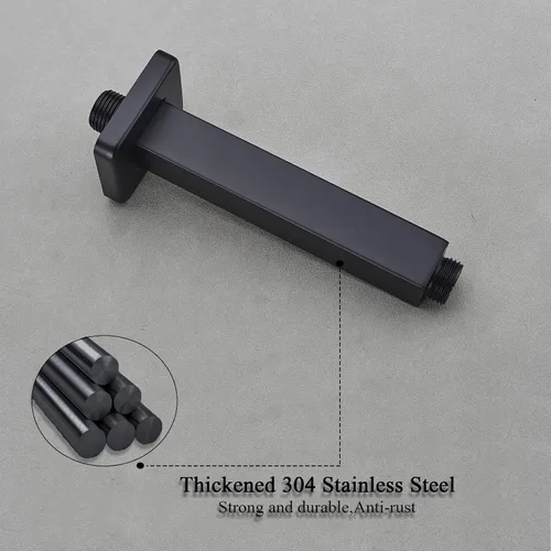Miniatura 3 de Brazo de ducha negro con brida, brazo de extensión de cabezal de ducha de montaje en techo, brazo de ducha cuadrado de acero inoxidable, 4 pulgadas